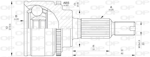 OPEN PARTS Шарнирный комплект, приводной вал CVJ5657.10